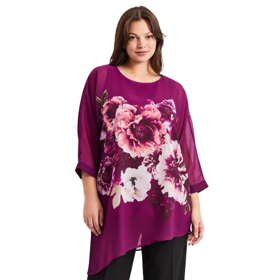 Avenue Women's Plus Size Printed Asymmetric Blouse