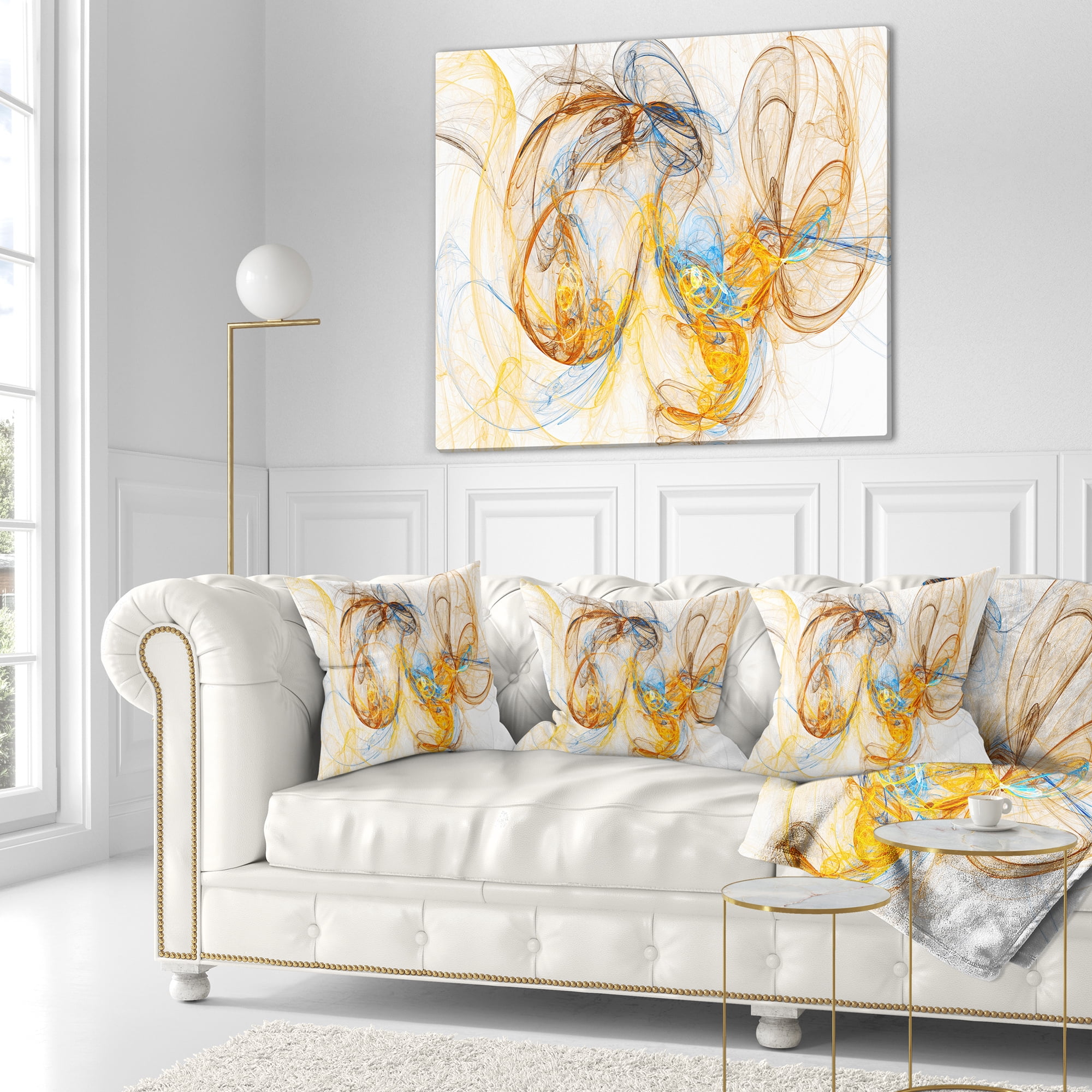 Designart Billowing Smoke Yellow - Abstract Throw Pillow - 18x18