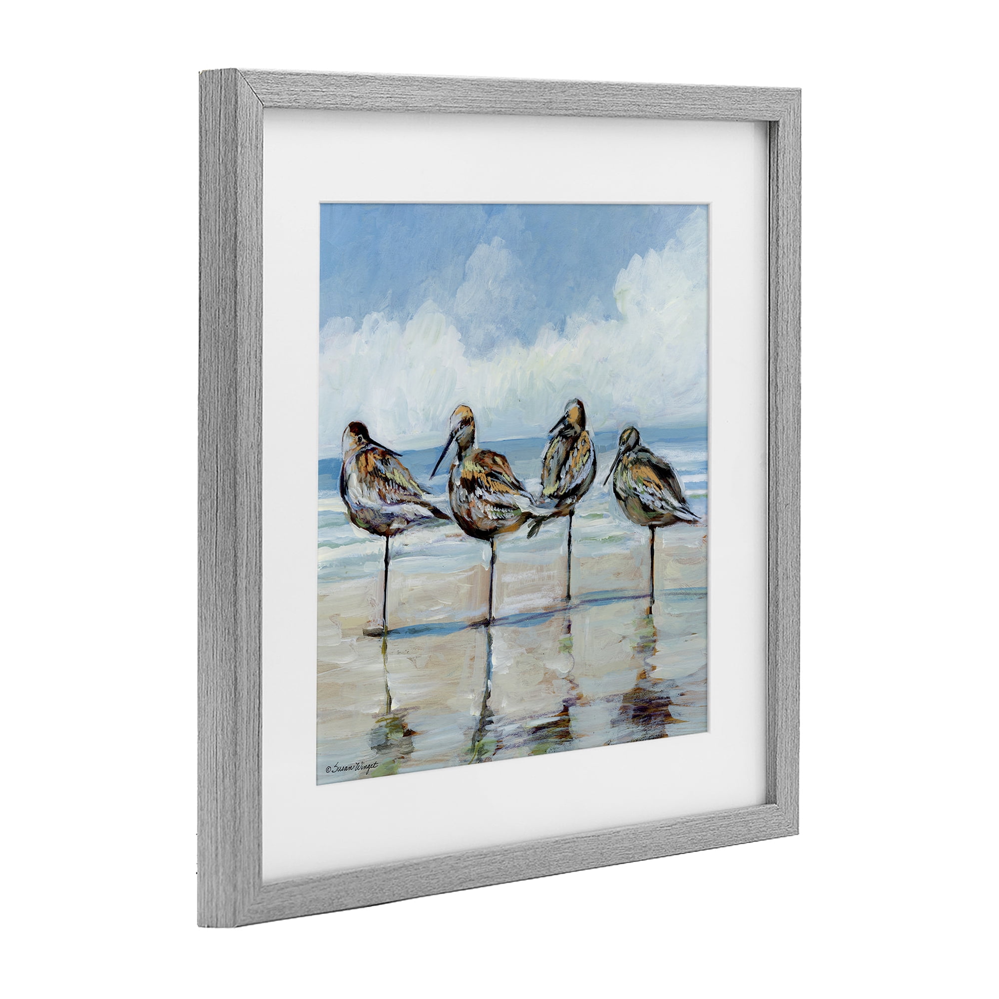 Stupell Industries Sandpipers Balancing On Beach Gray Framed Print Under Glass, design by Susan Winget