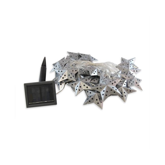 LumaBase Solar Powered String White Lights with 20 Silver Metal Stars
