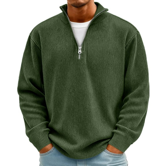 Dwelliawo Sweatshirts for Men Oversized 1/4 Zip Long Sleeve Mock Neck Sweatshirts Winter Big and Tall Lapel Henley Shirt Green L