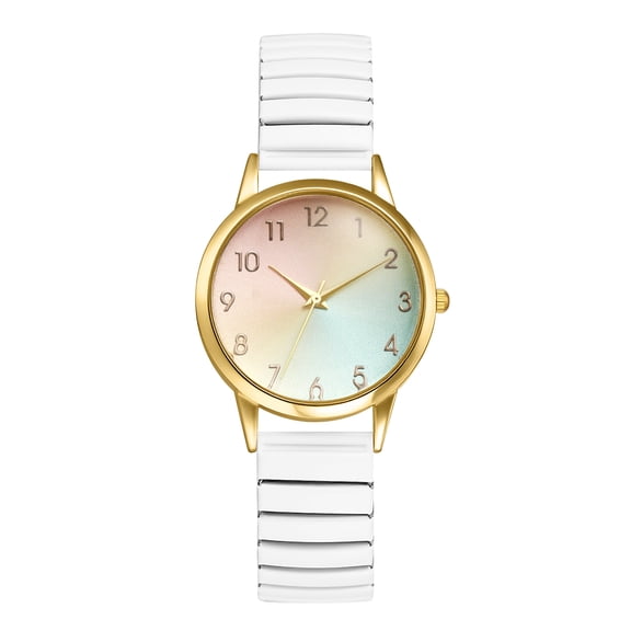 Avaner Women's Rainbow Elastic Strap Watch: Clear and Easy-to-read Large Numerals Stainless Steel Strap Sunburst Dial Analog Quartz Watch