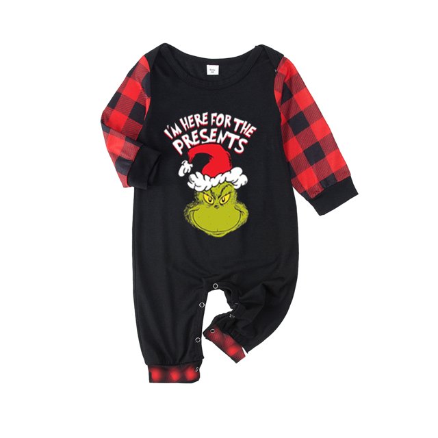 Pijamas Navideñas Traje de pantalón largo negro con estampado de dibujos animados estilo casual familiar de Navidad Kuymtek Negro*T 9 M*Bebé Única para Unisex
