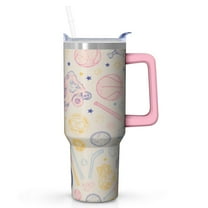 Basketball Stainless Steel Tumbler Water Bottle with Handle Straw Lid Insulated Travel Mug Cup Hot Cold Drink Coffee Tea Leak Proof Gift for Sports Lovers Men Women Boys Girls