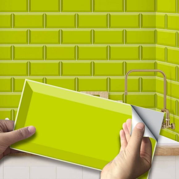 20X10cm 27Pcs Peel and Stick Transfers Sticker On Tiles, Self-Adhesive Water-Resistant PVC Tile Decals Backsplash for Home Kitchen Decor, Lime Green