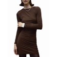 thumbnail image 2 of Women'S Autumn Long Sleeve Knit Fashion Basic Slim Fit Party Cocktail Evening Bodycon Short Dress Brown M, 2 of 8