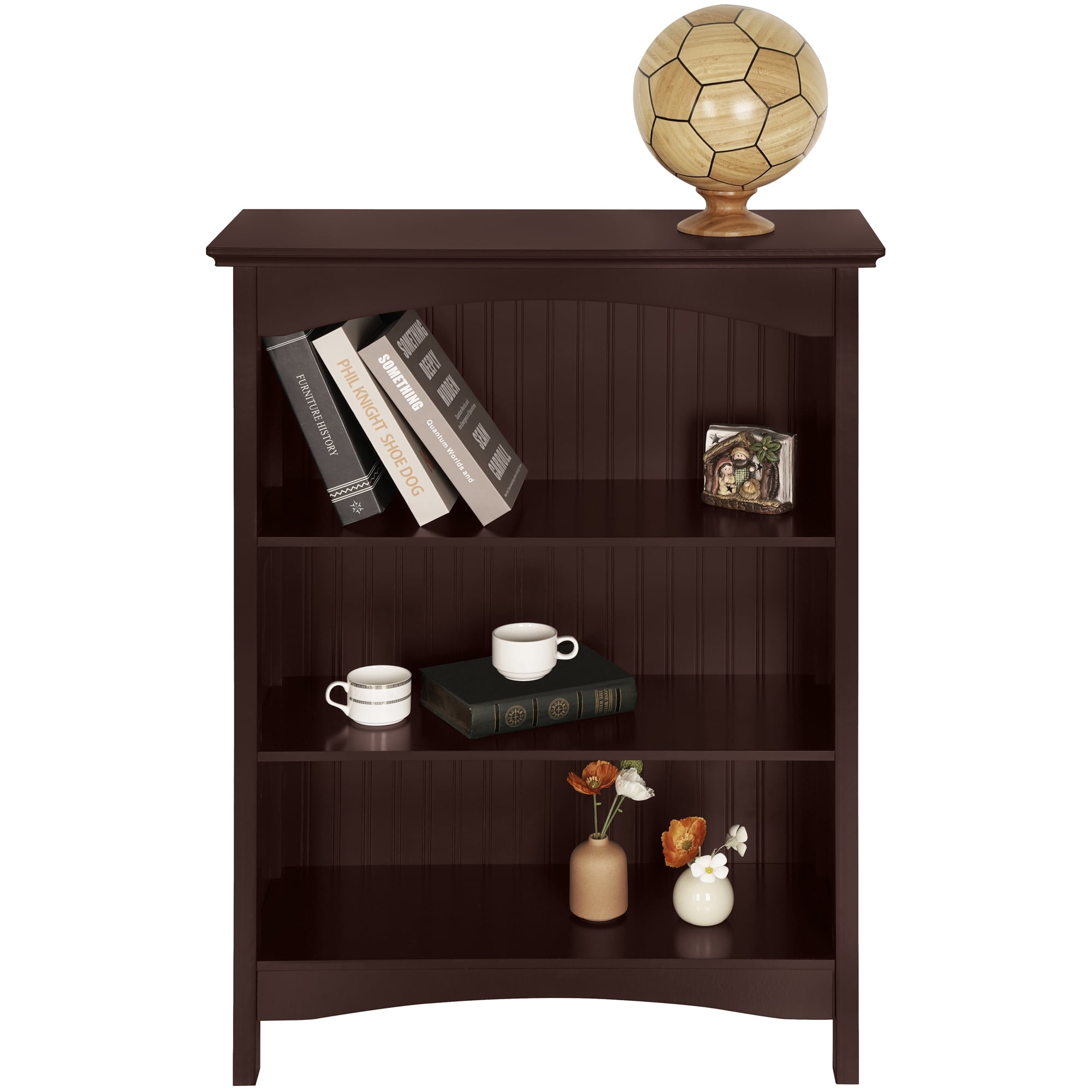 eHemco 3 Tier Storage Shelf Bookcase with 2 Arched Supports, 40 Inches Height, Cherry