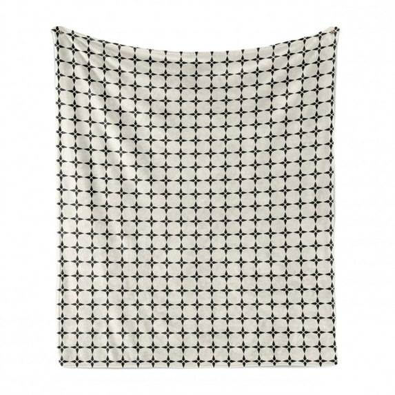 Geometric Soft Flannel Fleece Throw Blanket, Pattern Star Shapes Contemporary Style Modern Design, Cozy Plush for Indoor and Outdoor Use, 50" x 70", Charcoal Grey and Ivory, by Ambesonne