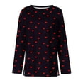 thumbnail image 5 of yuCgh Women's Slit Hem Round Neck Long Sleeve Top, Heart Print Casual T-Shirt, Loose Comfort Fit, Valentine's Day Theme, Fashion Blouse for Women,Black L, 5 of 7