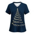 thumbnail image 2 of Feancey Christmas Scrubs Tops for Women Stretchy V Neck Xmas Tree Printed Nursing Uniforms Nurse Short Sleeve Casual Holiday Working T-Shirts Multicolor M, 2 of 4