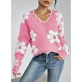 thumbnail image 4 of Pink Queen 2026 Women's OversizedSweaters V Neck Fuzzy Loose Long Sleeve Pullover Jumper Tops S-XL, 4 of 8