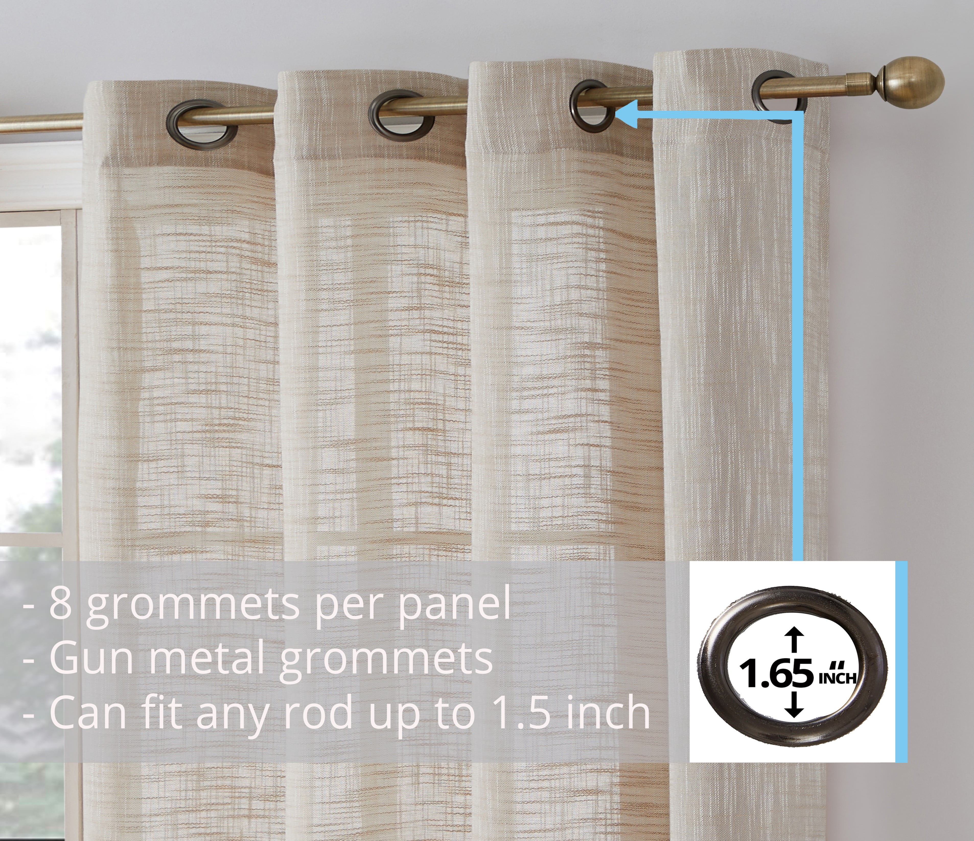 THD Harley Faux Linen Textured Semi Sheer Sun Light Filtering Window Grommet Curtain Panels, Set of 2 Panels