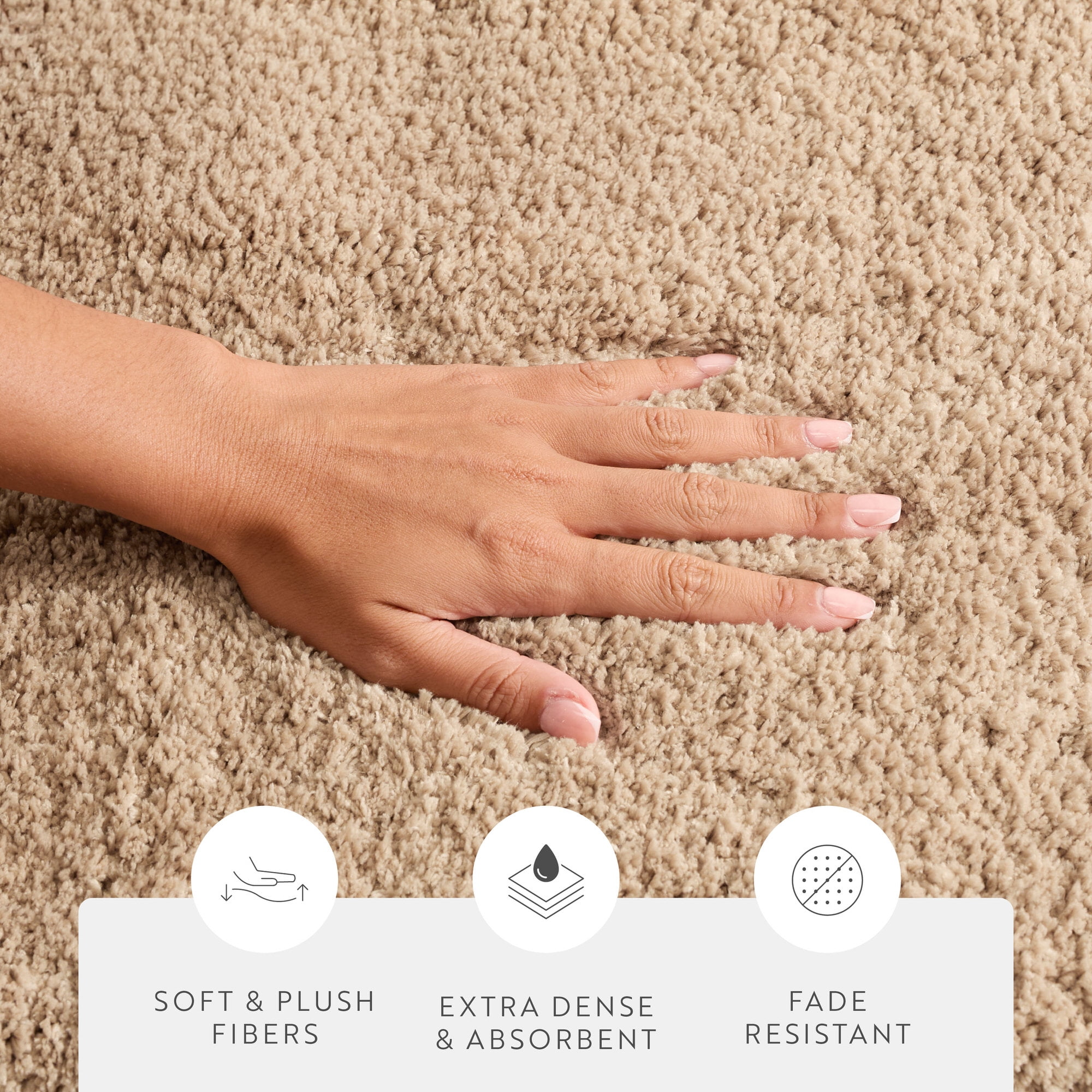 Plush Absorbent Bath Mat Rug with Anti-Skid Rubber Backing, 24 x 17, Mocha, by Noble Linens