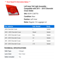 thumbnail image 2 of Left Inner Tail Light Assembly - Compatible with 2011 - 2015 Chevy Cruze Sedan 2012 2013 2014, 2 of 2