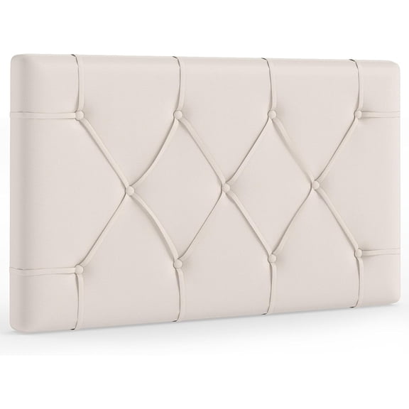 MUERE Wall-Mounted Headboard for Twin Size Bed, Linen Fabric Upholstered Headboard with Adjustable Height, Modern Button-Tufted Padded Headboard for Bedroom, Wall-Mounted Kits Included (Beige,1)