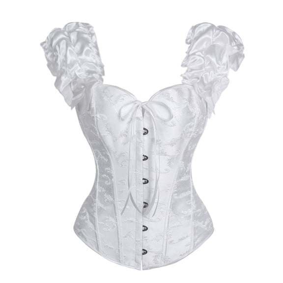 QQZ Puff Sleeve Vintage Corset Top For Women, Sweetheart Jacquard Waist Trainer, Tummy Control Boned Bustier Shapewear For Wedding Cosplay Party