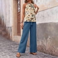 thumbnail image 4 of MORTTIC Women's Halter Neck 2-Piece Set Sleeveless Crop Top Wide Leg Pants Outfit Summer Beach Vacation Blue D，M, 4 of 7