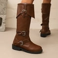 thumbnail image 7 of UngA Womens Boots Fold Over Chunky High Heel Boots With Side Zipper PU Leather Womens Shark Boot Calf High Square Toe Slouchy Boots for Women Mid Calf Brown,Size 9, 7 of 7