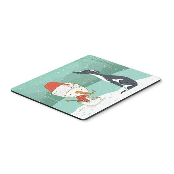 Black Greyhound Snowman Christmas Mouse Pad, Hot Pad or Trivet