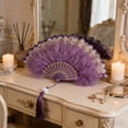 thumbnail image 5 of Ohmyroo Vintage Feather Folding Fan Artisanal Performance Prop For Wedding Garden Gatherings Multicolor 16x9 Inch, 5 of 6