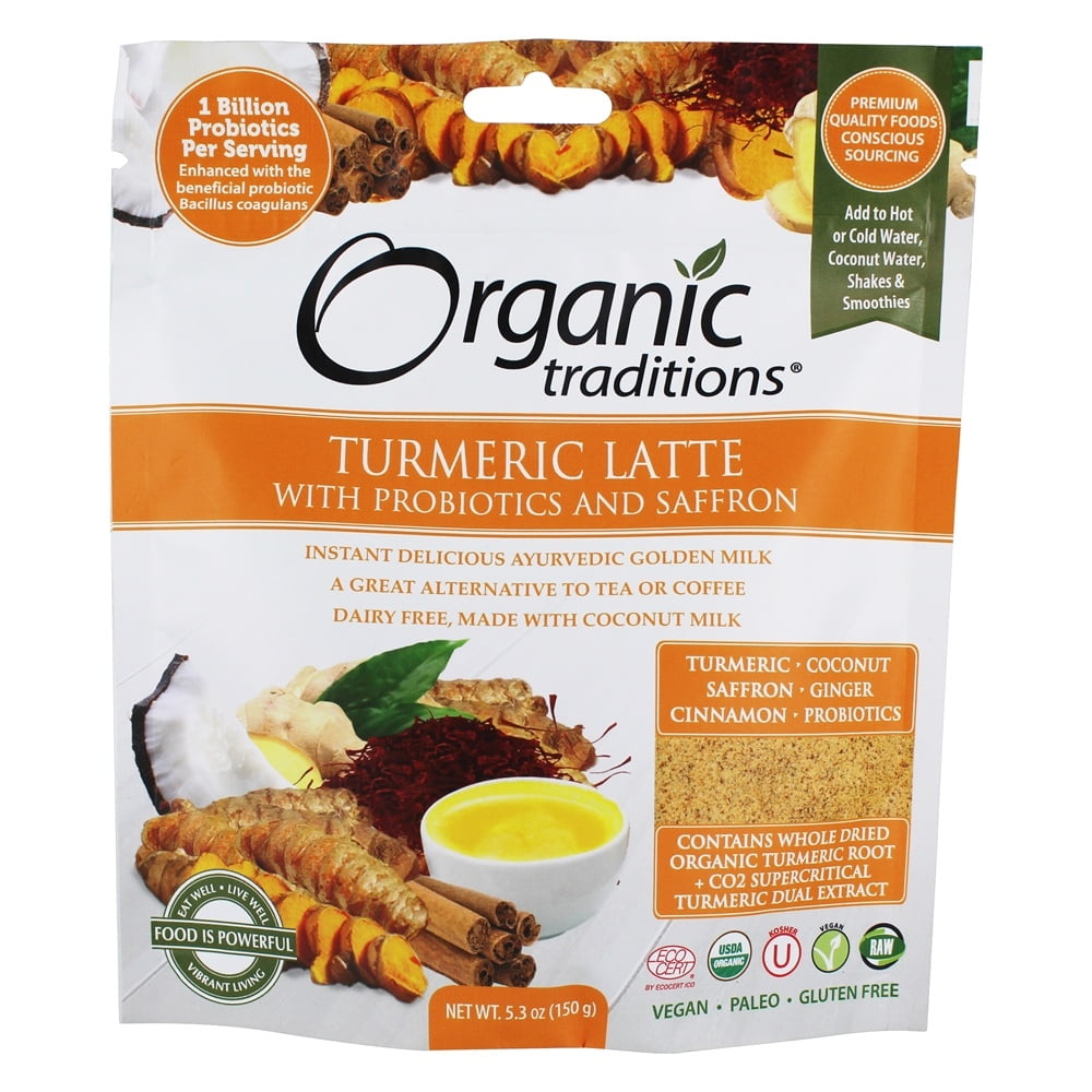 Organic Traditions Turmeric Latte Powder with Probiotics and Saffron