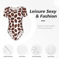 thumbnail image 4 of KLL Women 's Crew Neck Bodysuit Jumpsuits Coffee Rugby Print Short onesies Stretch T Shirts, 4 of 7