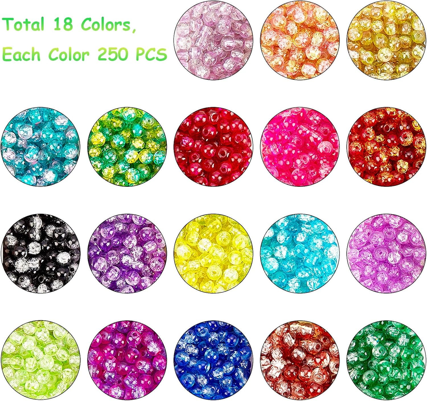 18 Color 4mm Round Glass Beads Round Beads with Scissors Elastic Thread and Beading Needles for Beading Friendship Bracelet Jewelry Making Christmas Tree Ornament