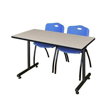 Regency 48" x 30" Kobe Training Table- Maple and 2 "M" Stack Chairs- Blue