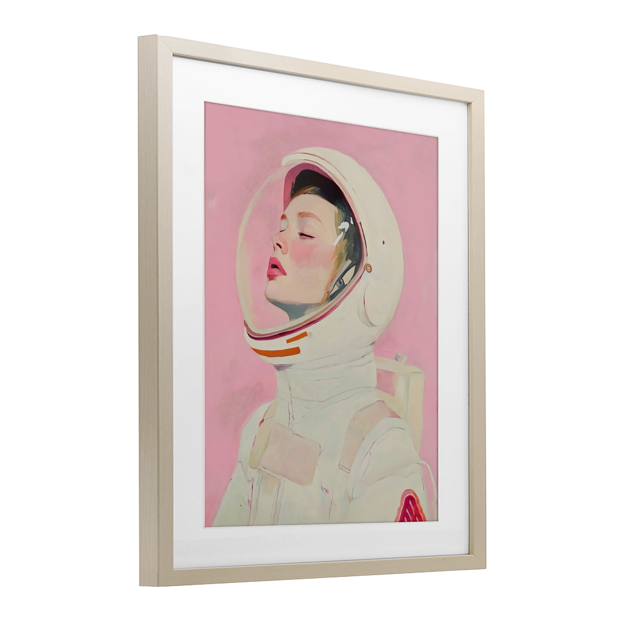 Stupell Industries Pink Astronaut Girl Birch Framed Print Under Glass, design by The Prints Vibe