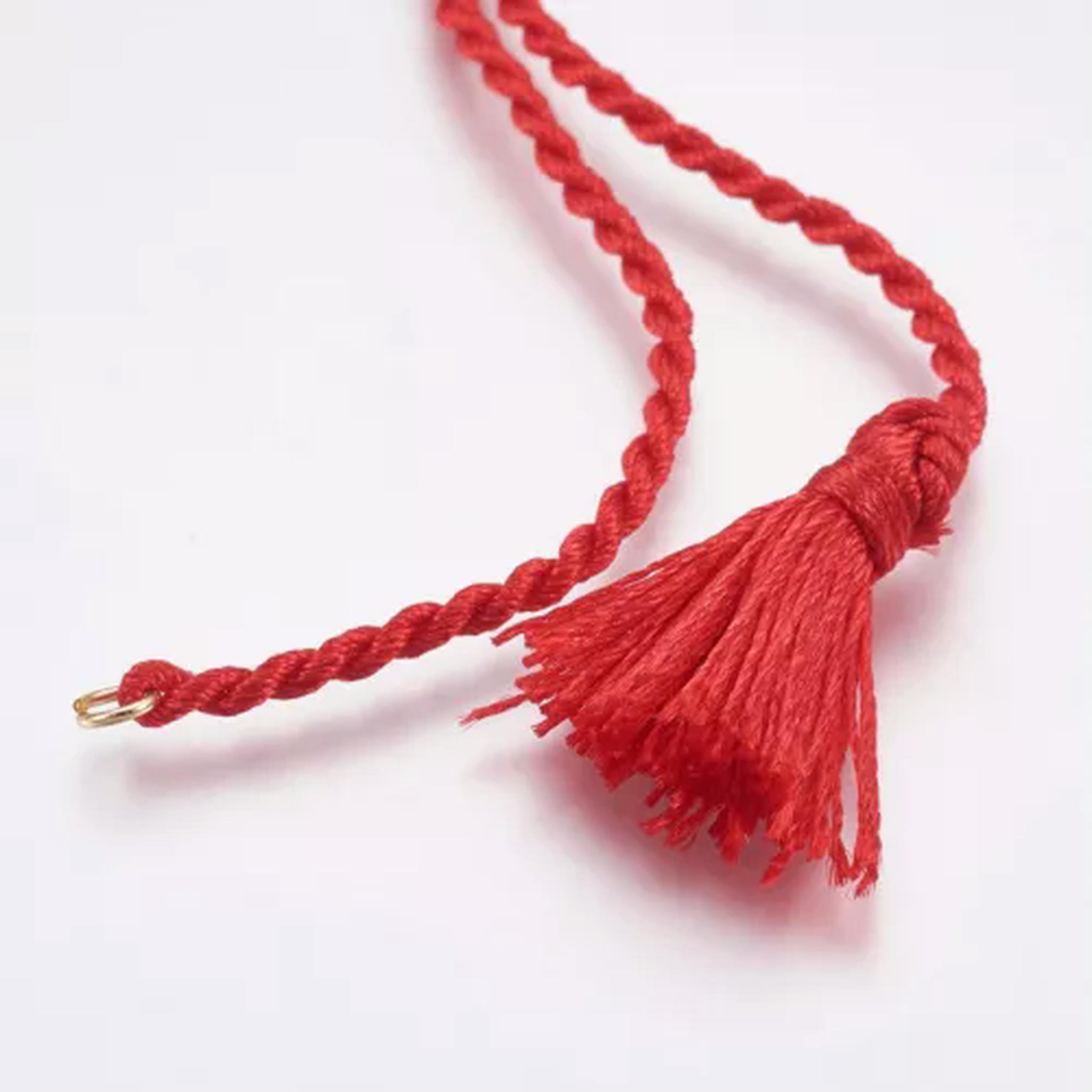 U8MO 10 Strds Twisted Polyester Cord Bracelet Blanks w/ Tassel End & Loop 11"~12.6"-Red