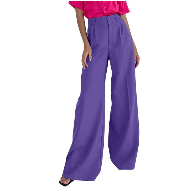 Pantalones Para Mujer Pantalones de Pierna Ancha Casual Otoño Rectos Color Sólido Pantalones de Traje de Cintura Alta Con Bolsillo Odeerbi ODB145101