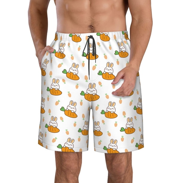 Balery Rabbit And Carrot Traje de Baño Estilo Hawaiano para Hombre, Shorts de Secado Rápido con Bolsillos-3X-Large