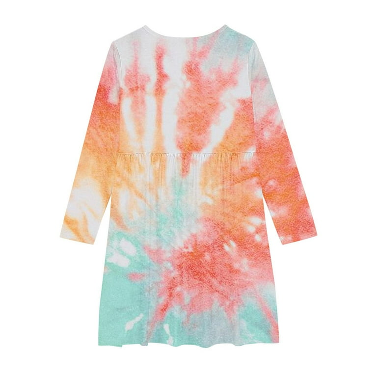Odeerbi Teen Girls Fall Long Sleeve Tie-dye Dress Party Swing A Line Dress  Casual Strechy Crewneck Flowy Dress Twirly School Recital Dress Multicolor  - Walmart.com