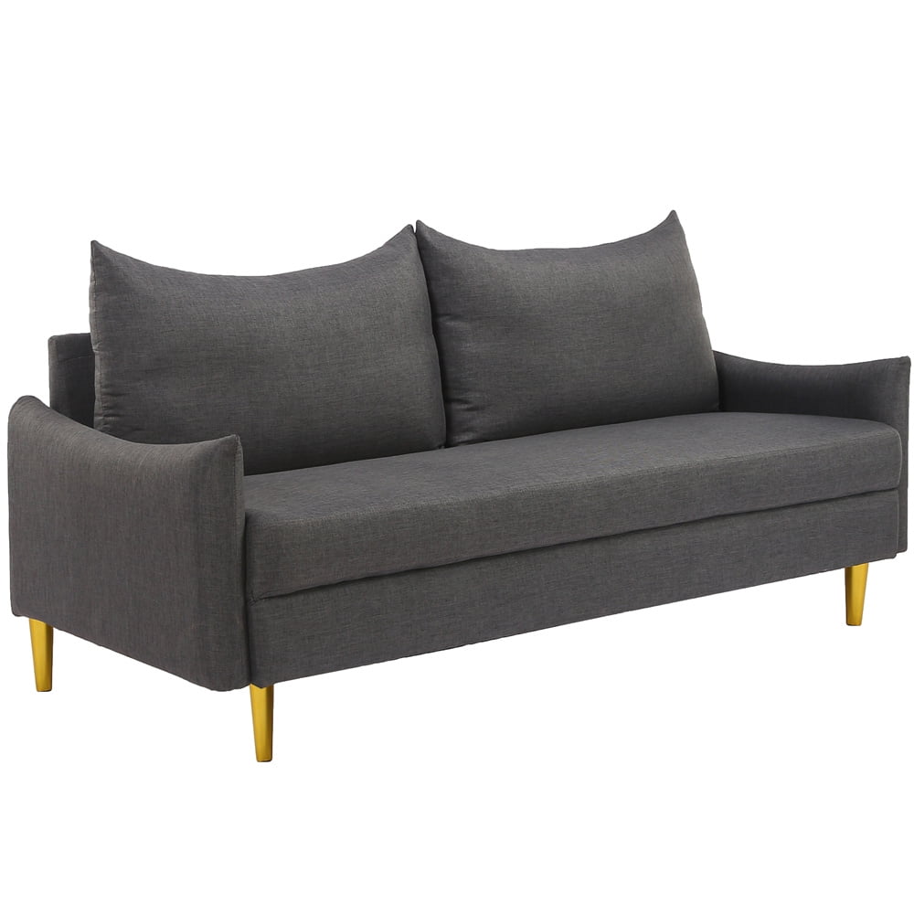 Fabric Sofa, Modern Upholstered Sofa with Armrest, Dark Gray Futon Sofa