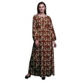 thumbnail image 1 of Bimba Polyester Georgette Geometric & Rose Wreath Floral Printed Womenâ€™s Long Sleeve Elastic Waist MaxiÂ&nbsp;DressÂ&nbsp;Gown-XX-Large, 1 of 5