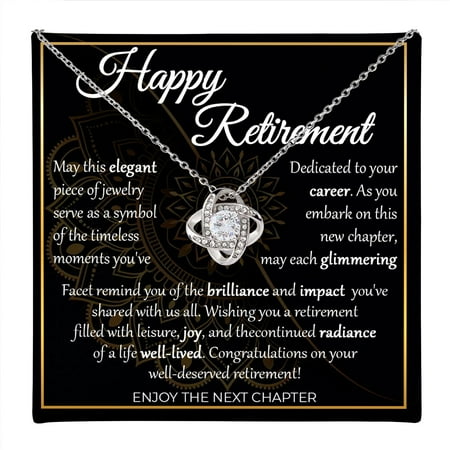 Happy Retirement Necklace, Retirement Women Necklace, Retirement Mom Aunt Friend, Retirement Necklace With Message Card For Teacher, White Gold Love Knot Necklace #1112, Gold Love Knot Necklace