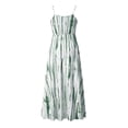 thumbnail image 4 of Wycnly Dresses for Women Fashion Elastic Waist Spaghetti Strap Beach Long Sundress Sleeveless V-Neck Striped Print Summer Maxi Formal Dress Green s, 4 of 5