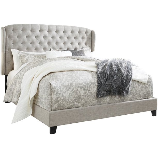 Ashley Jerary Tufted King Wingback Panel Bed in Gray