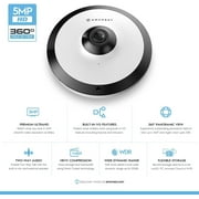 Amcrest 5-Megapixel Fisheye Camera, UltraHD Security PoE Camera Indoor, 1.4mm Lens, 33ft Nightvision, 360° Panoramic Camera Coverage, Cloud and MicroSD Recording, IP5M-F1180EW (White)