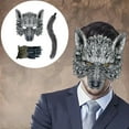 thumbnail image 1 of Disfraz de Hombre Lobo para Hombre, Mujer, Niño y Niña | Diadema con Orejas de Lobo Gris, Guantes, Cola, Máscara y Falda | Tela Suave | Disfraces de Halloween, Fiestas, Juegos de Rol, Carnaval, Masca, 1 of 6