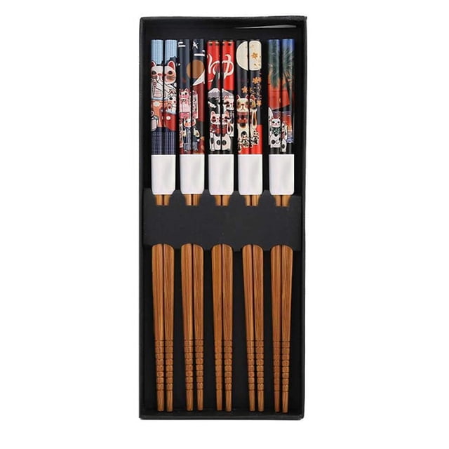 5 Pairs Chopsticks Set, Bamboo Natural Reusable Chopsticks