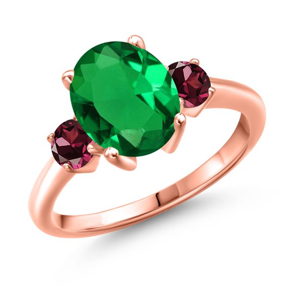 Gem Stone King 2.74 Ct Green Nano Emerald Red Rhodolite Garnet 18K Rose Gold Plated Silver Ring (Size 9)