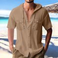 thumbnail image 1 of pstuiky camiseta de hombre, Blusa informal de manga corta con capucha, botones y bolsillo con cordón de color sólido para hombre. camisas casuales para hombre xl, 1 of 6