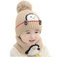 thumbnail image 2 of NAISIBABY Toddler Beanie Hat and Scarf 2-Piece, Cute Graphic Scarf Ski Cap with Pom Winter Warm Outdoor Set Coffee 1-3T, 2 of 7