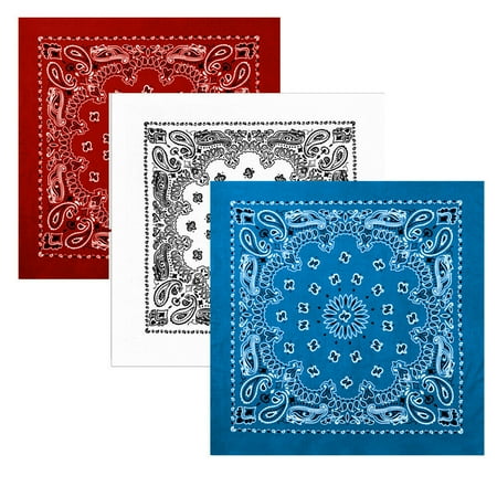 22 Inch Paisley Bandana Motorcycle Biker Face Mask Scarf Neck Head Wrap 100% Cotton - 3 Pieces