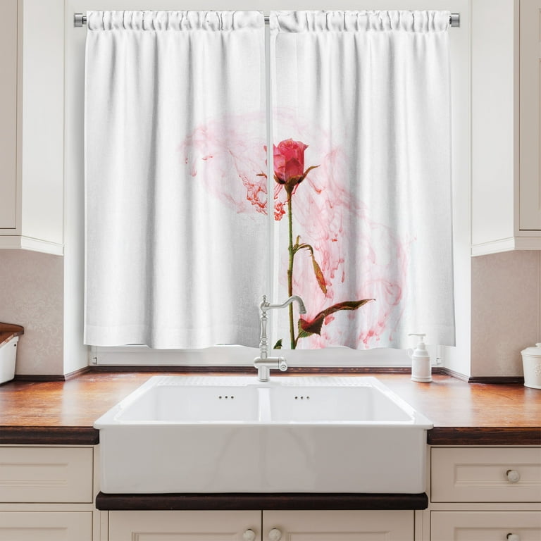 Ambesonne Gothic Kitchen Curtains, Oriental Rose and Flower, 55
