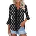 thumbnail image 4 of Edvintorg Womens Tops Polka Dot Flare 3/4 Sleeve Loose Top Fashion V Neck Casual Button Down Shirt Women's Clothing Black M, 4 of 7
