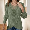 thumbnail image 2 of Diufon Knitted Tops for Women Trendy Lace Hollow Out Loose Long Sleeve Crewneck Shirts Casual Strip Blouse, 2 of 7