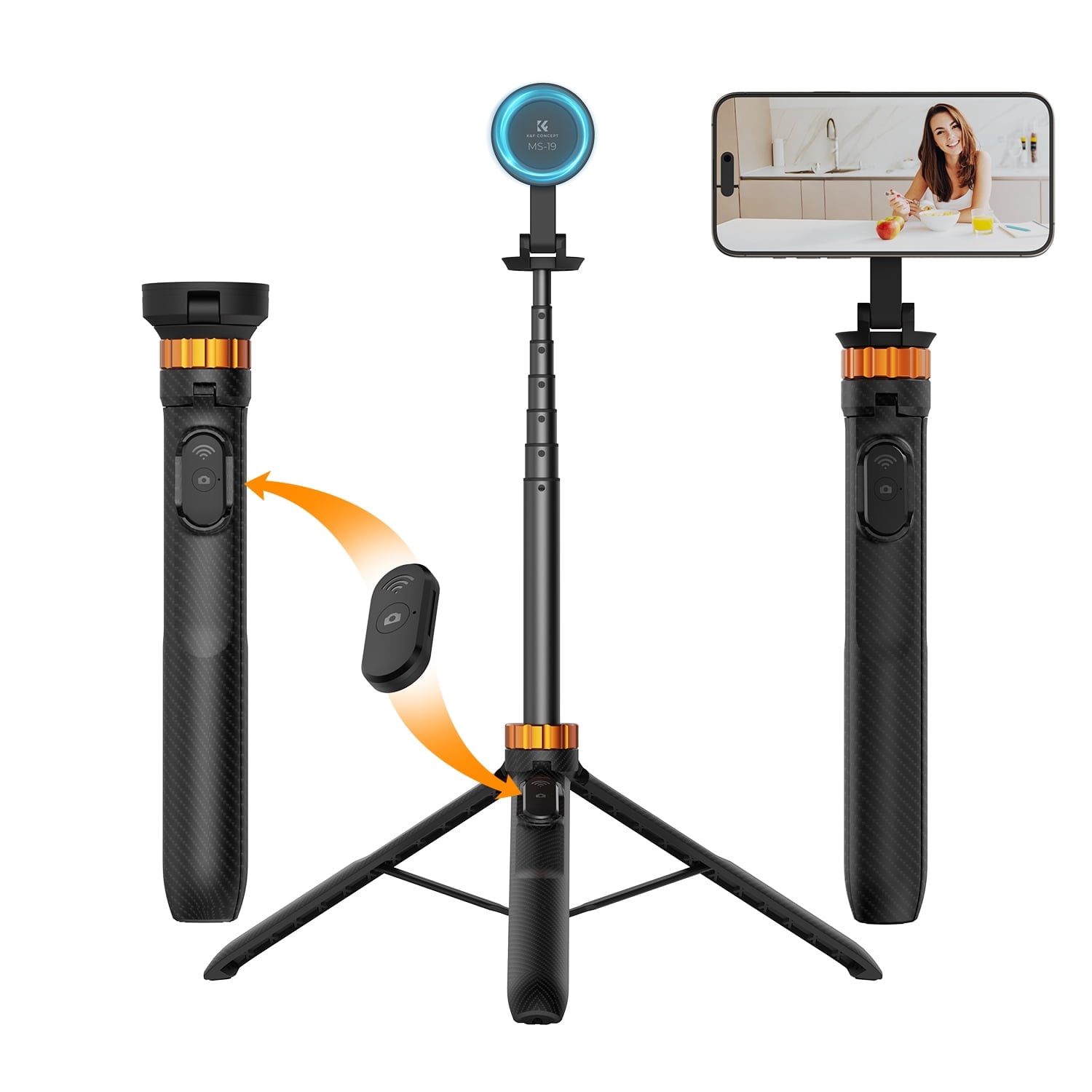 K&F Concept 63" Magnetic Smartphone Selfie Stick Tripod, Lightweight Cellphone Holder/Camera Stand with Wireless Remote Compatible with Phone 15/14/13/12 Magsafe Series
