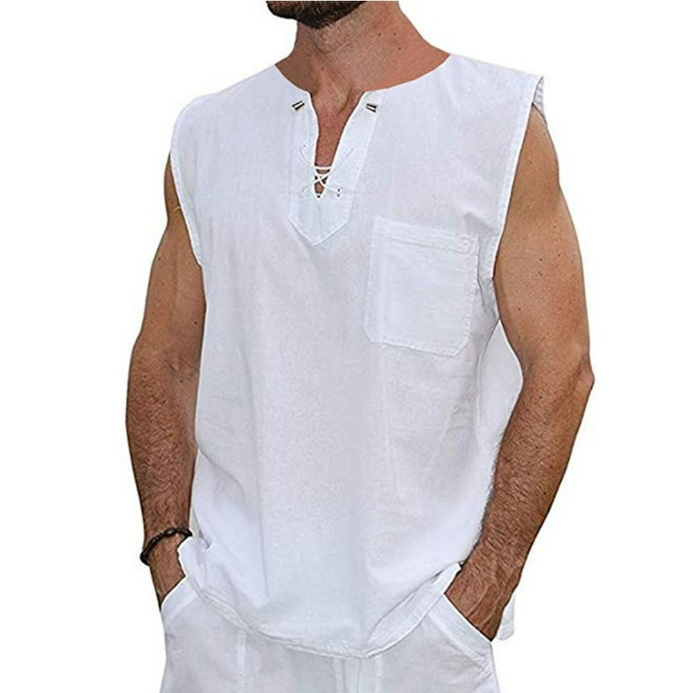 linen sleeveless button down shirt